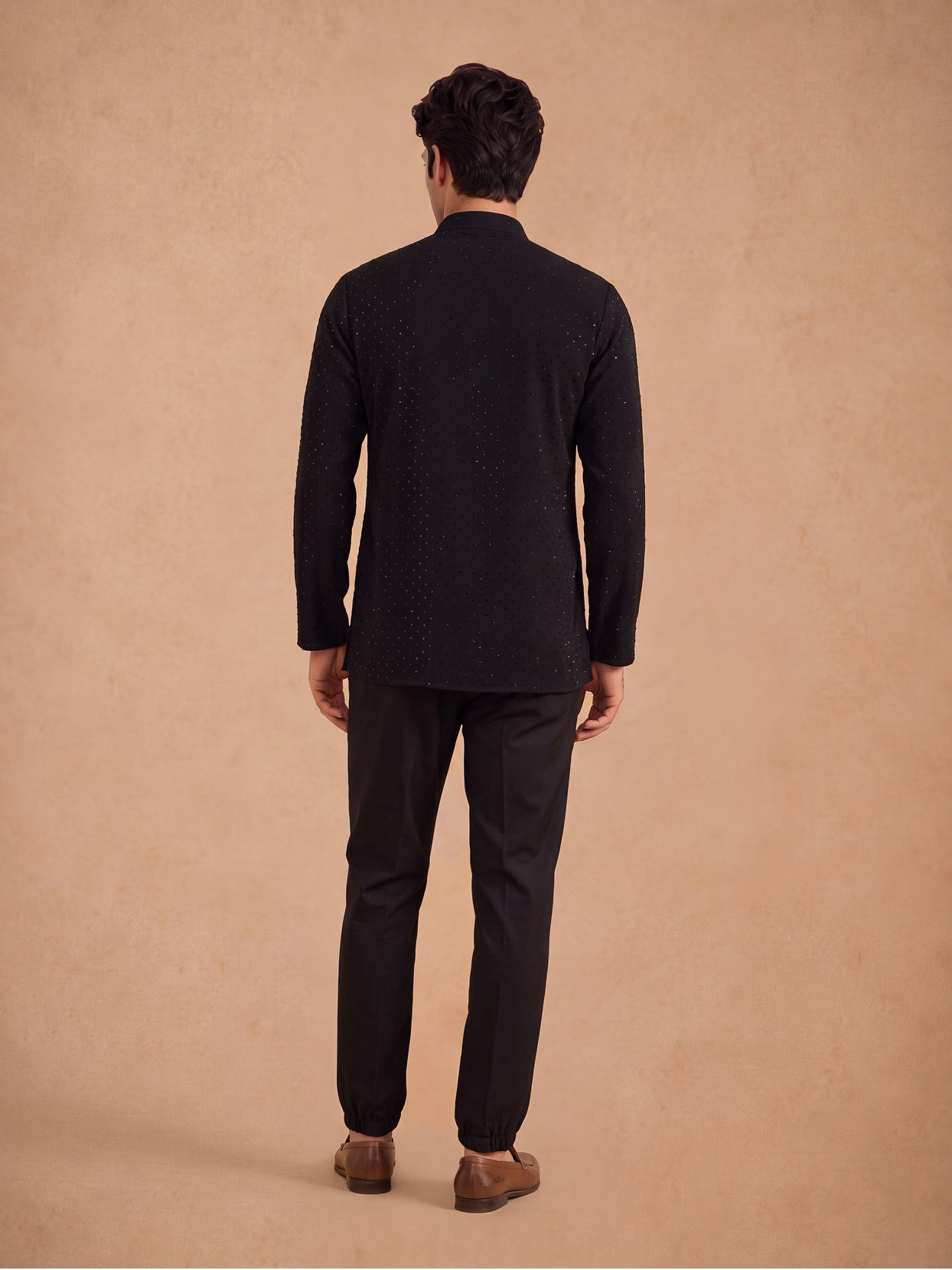 Manyavar Men Black Rayon Short Kurta