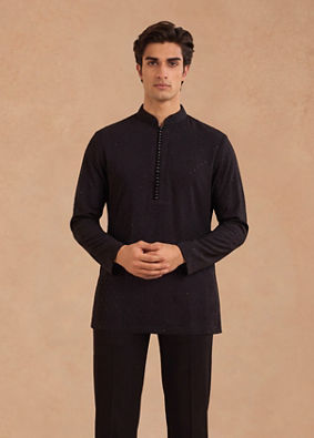Manyavar Men Black Rayon Short Kurta