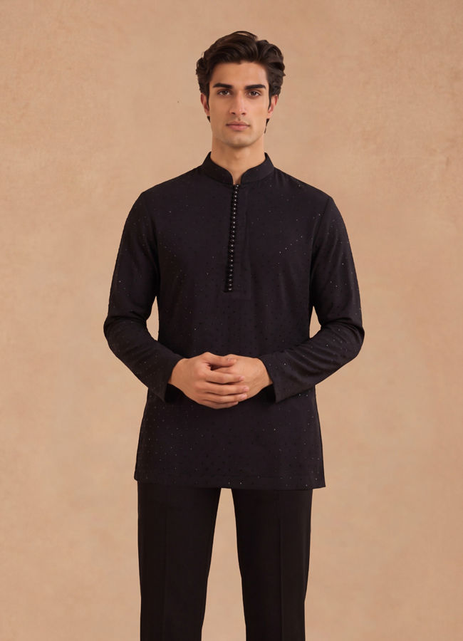 Manyavar Men Black Rayon Short Kurta
