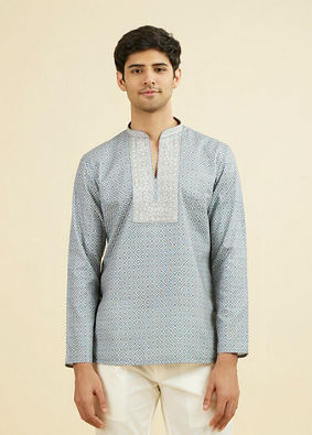 Manyavar Men Greyish Blue Short Kurta