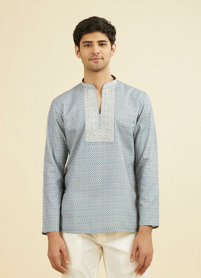 Manyavar Men Greyish Blue Short Kurta