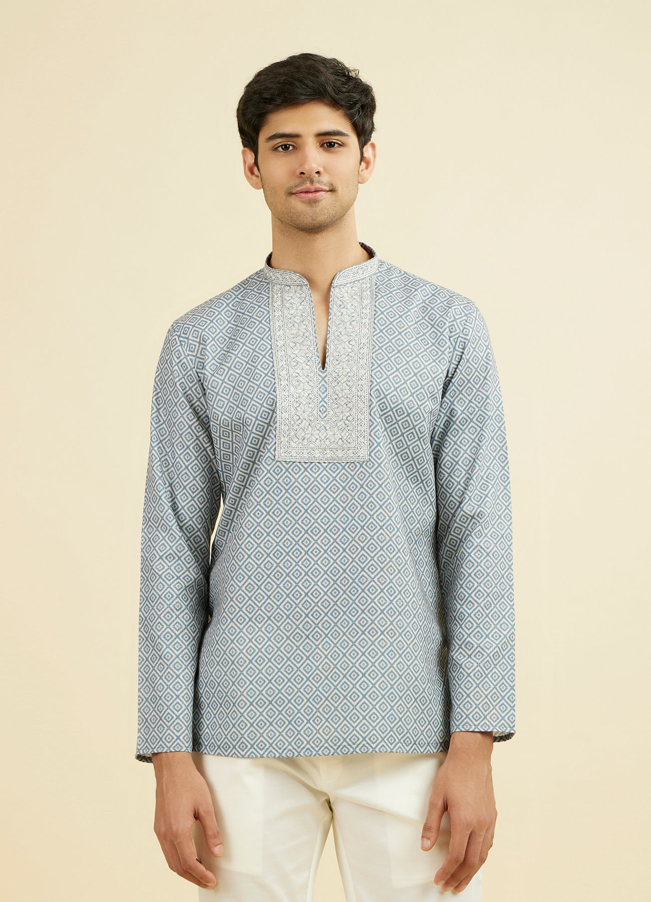 Manyavar Men Greyish Blue Short Kurta