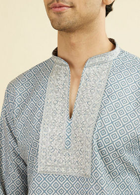 Manyavar Men Greyish Blue Short Kurta
