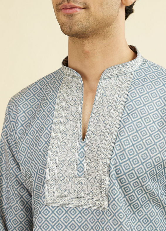 Manyavar Men Greyish Blue Short Kurta