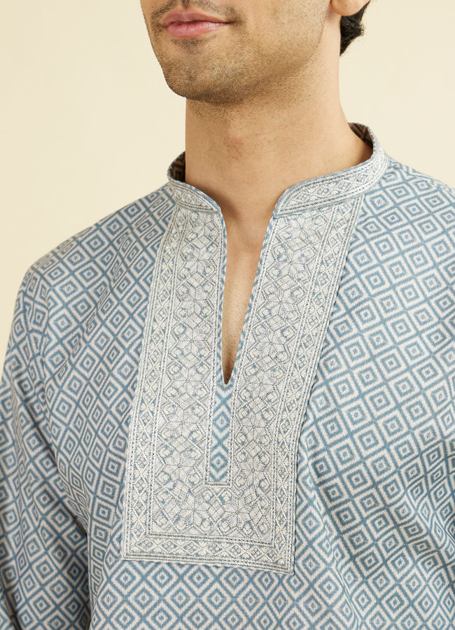 Manyavar Men Greyish Blue Short Kurta