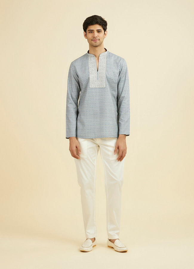 Manyavar Men Greyish Blue Short Kurta