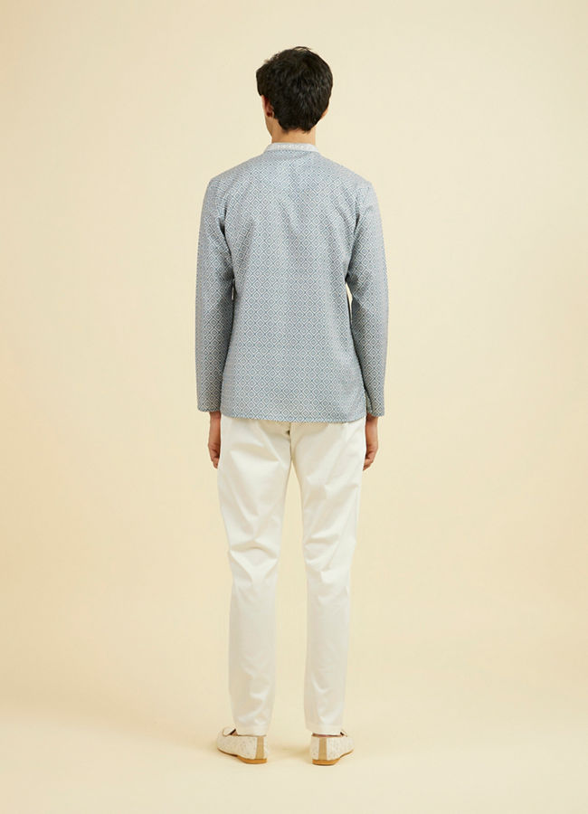Manyavar Men Greyish Blue Short Kurta
