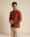 Manyavar Men Brown Silk Short Kurta with Textured Pattern