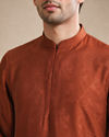 Manyavar Men Brown Silk Short Kurta with Textured Pattern