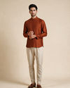 Manyavar Men Brown Silk Short Kurta with Textured Pattern