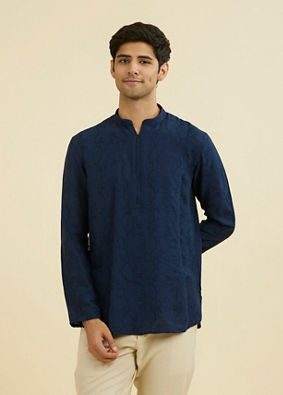 Manyavar Men Dark Blue Festive Short Kurta
