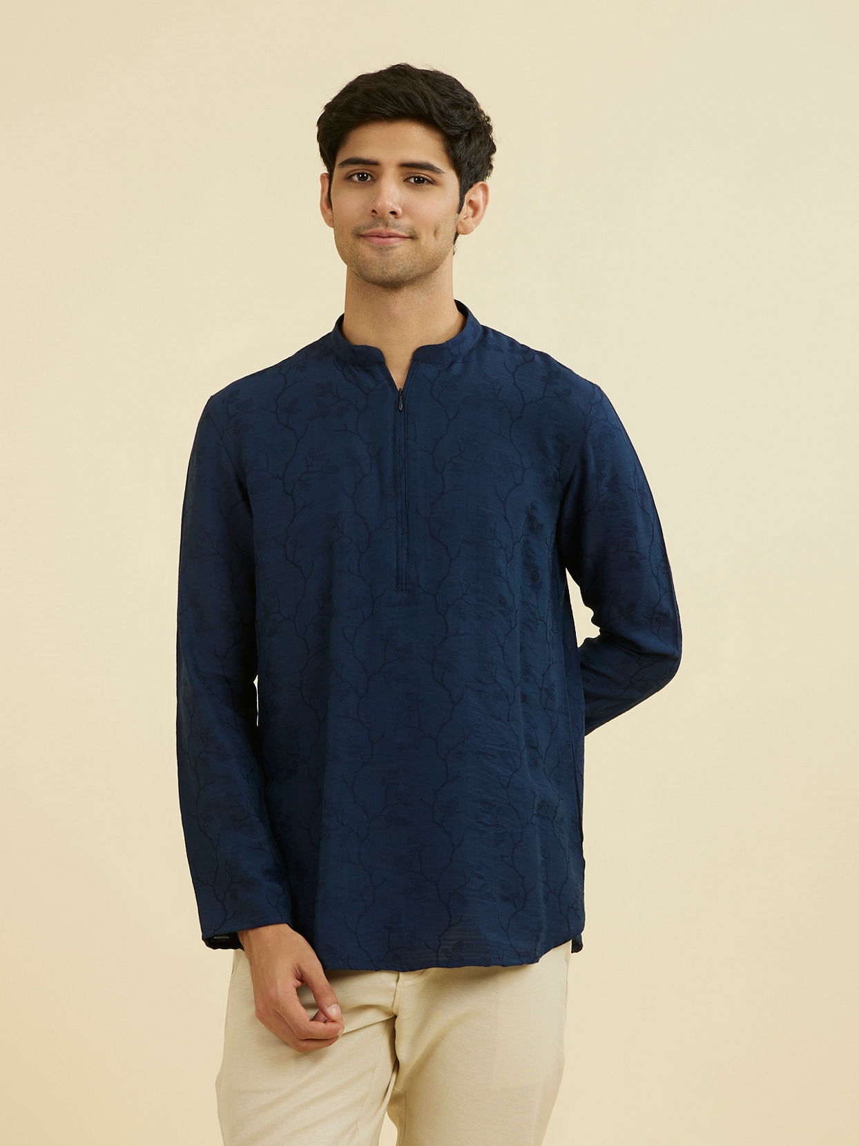 Manyavar Men Dark Blue Festive Short Kurta