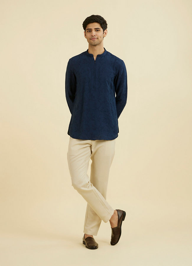 Manyavar Men Dark Blue Festive Short Kurta
