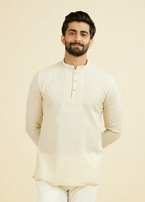 Manyavar Men Beige Festive Short Kurta