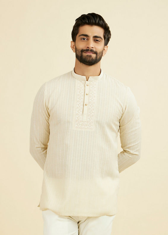 Manyavar Men Beige Festive Short Kurta