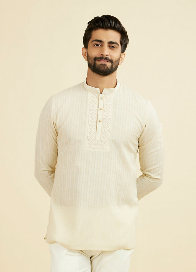 Manyavar Men Beige Festive Short Kurta