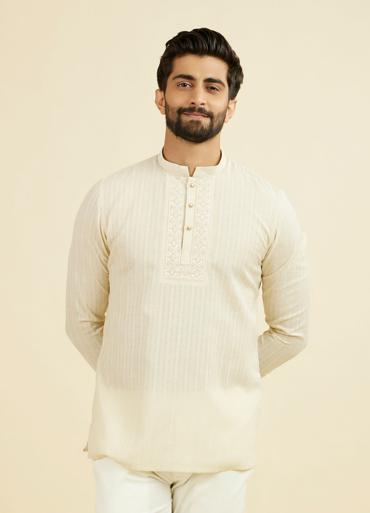 Manyavar Men Beige Festive Short Kurta