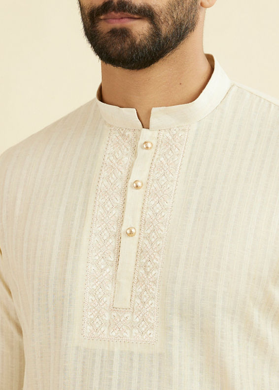 Manyavar Men Beige Festive Short Kurta