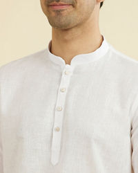 Manyavar Men White Linen Short Kurta