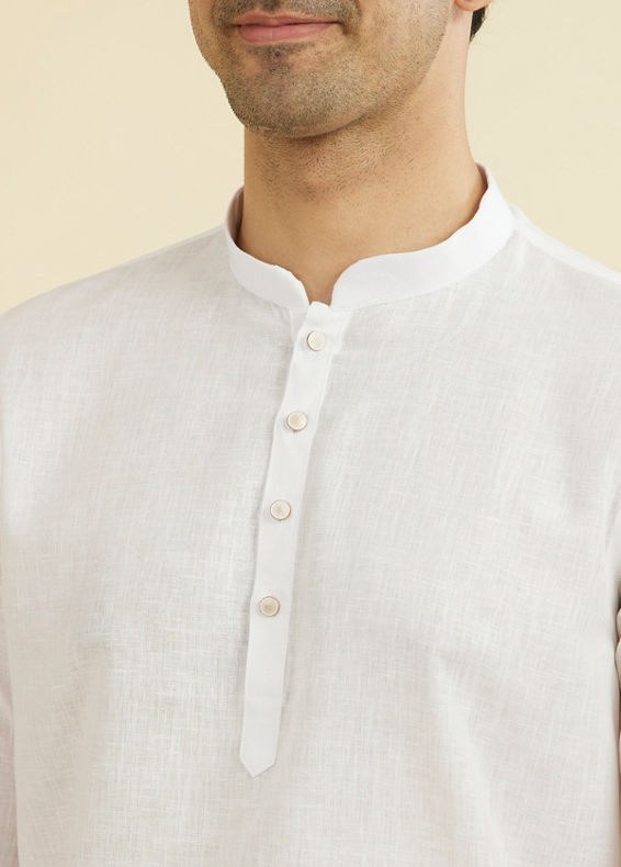 Manyavar Men White Linen Short Kurta