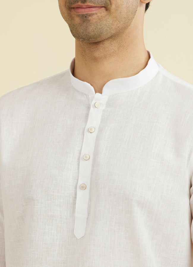 Manyavar Men White Linen Short Kurta