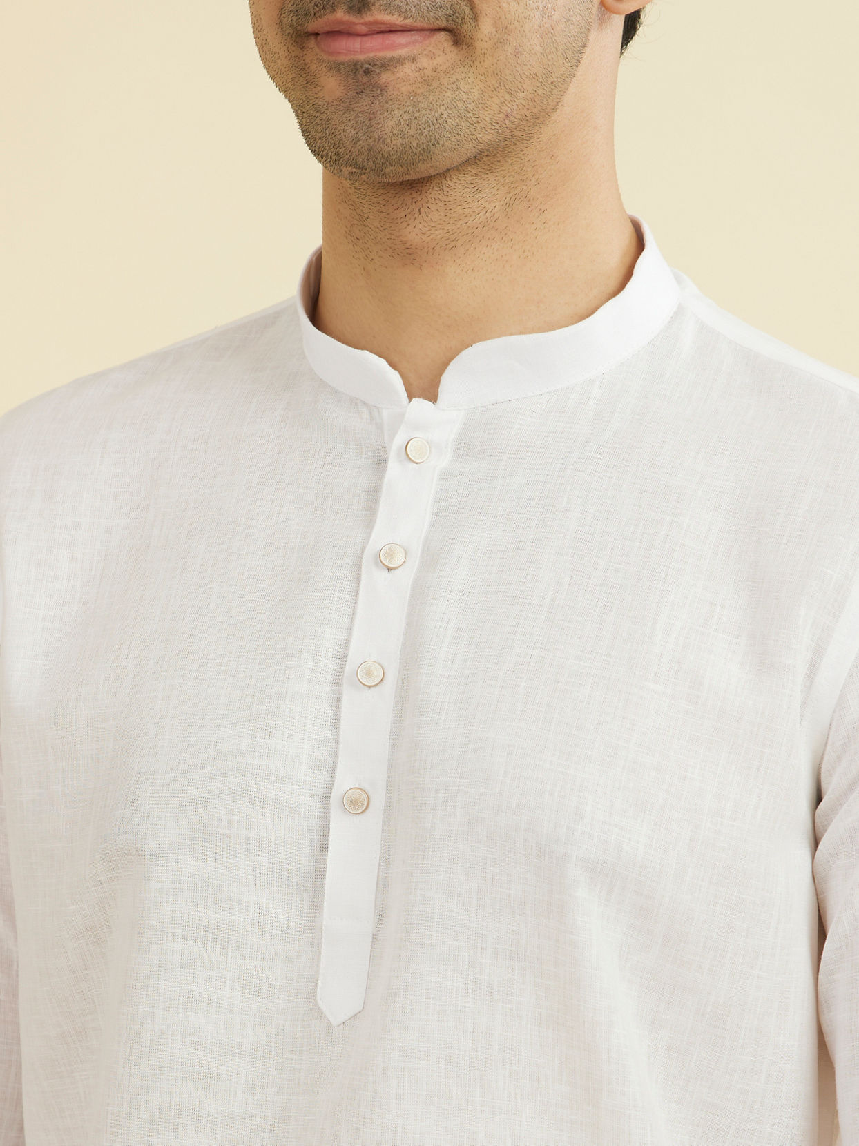 Manyavar Men White Linen Short Kurta