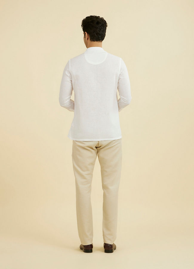 Manyavar Men White Linen Short Kurta