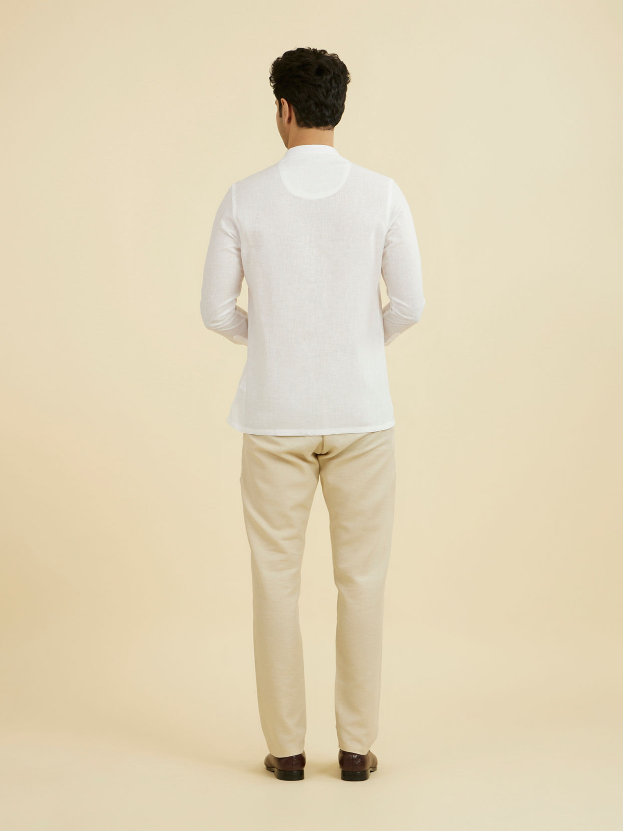 Manyavar Men White Linen Short Kurta