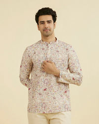 Manyavar Men Cream Splendor Short Kurta