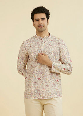 Manyavar Men Cream Splendor Short Kurta