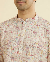 Manyavar Men Cream Splendor Short Kurta