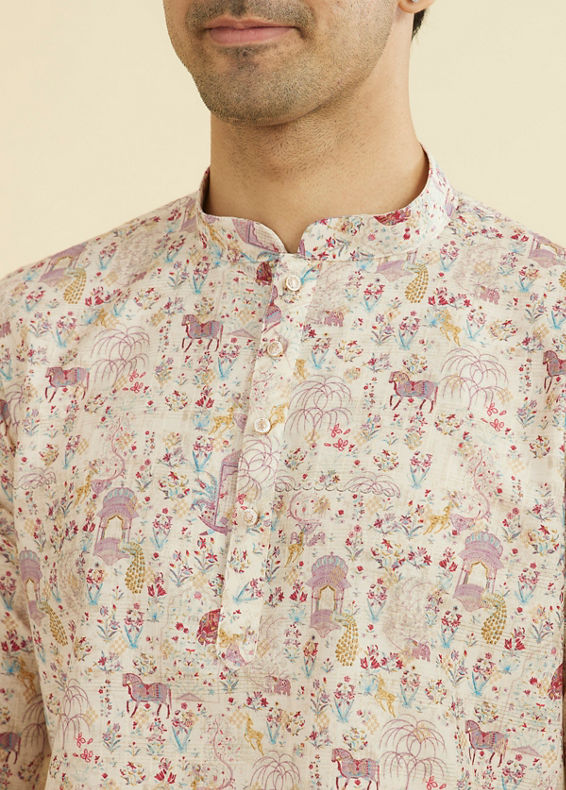 Manyavar Men Cream Splendor Short Kurta