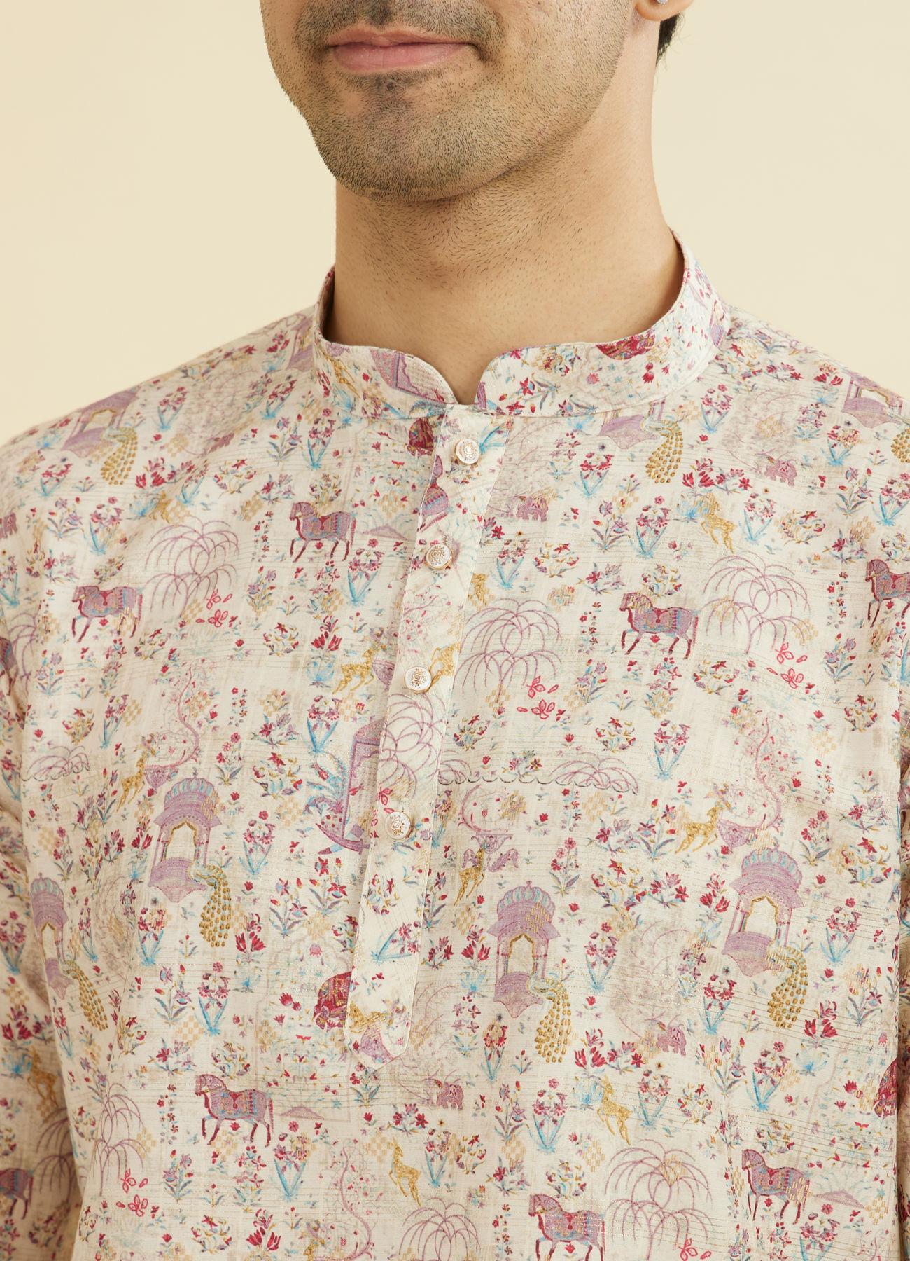 Manyavar Men Cream Splendor Short Kurta