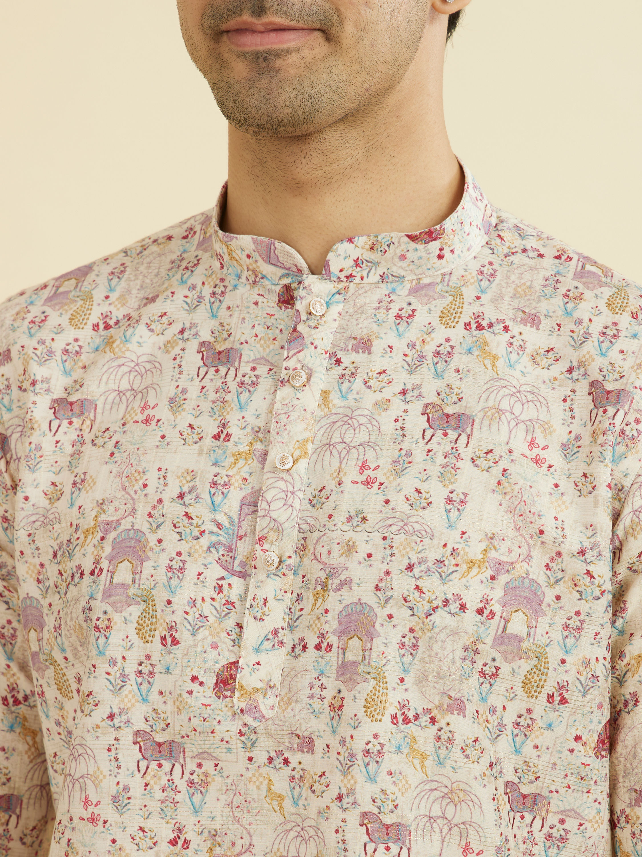 Manyavar Men Cream Splendor Short Kurta