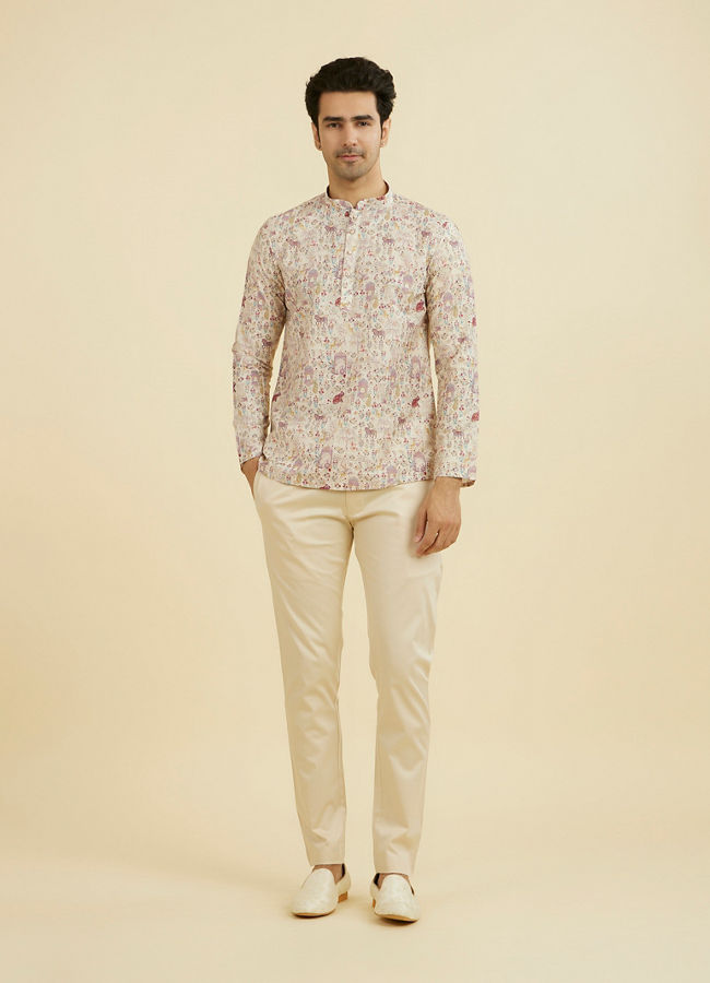 Manyavar Men Cream Splendor Short Kurta