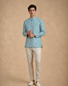 Manyavar Men Green Blended Cotton Printed Short Kurta