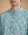 Manyavar Men Green Blended Cotton Printed Short Kurta