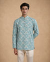 Manyavar Men Green Blended Cotton Printed Short Kurta