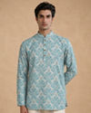 Manyavar Men Green Blended Cotton Printed Short Kurta