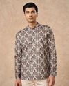Manyavar Men Olive Green Blended Cotton Printed Short Kurta