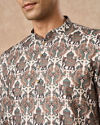 Manyavar Men Olive Green Blended Cotton Printed Short Kurta