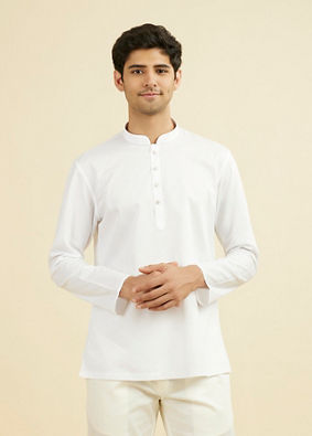 Manyavar Men Elegant White Cotton Short Kurta