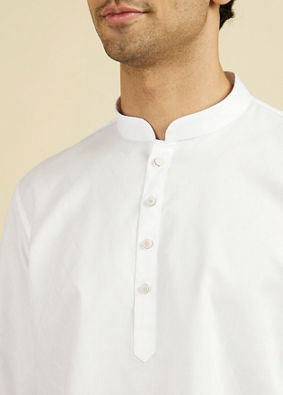 Manyavar Men Elegant White Cotton Short Kurta