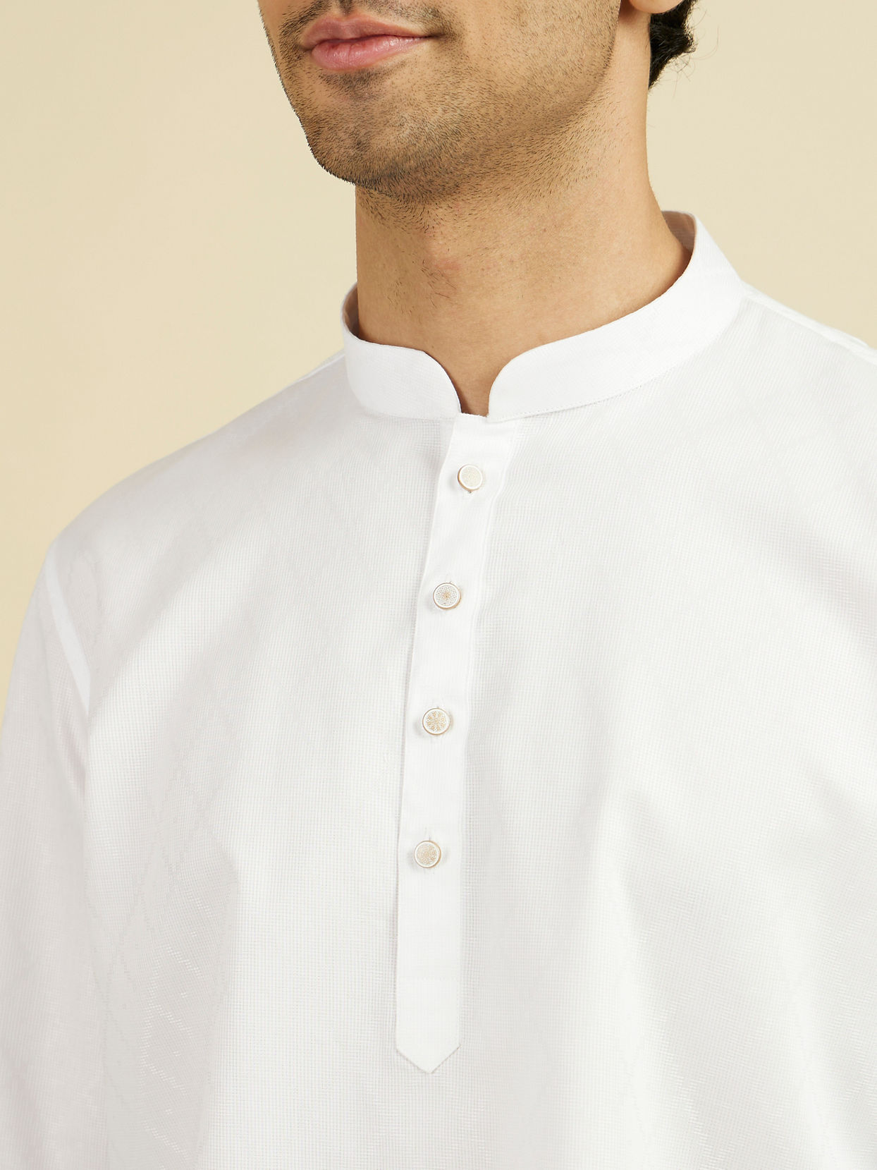 Manyavar Men Elegant White Cotton Short Kurta