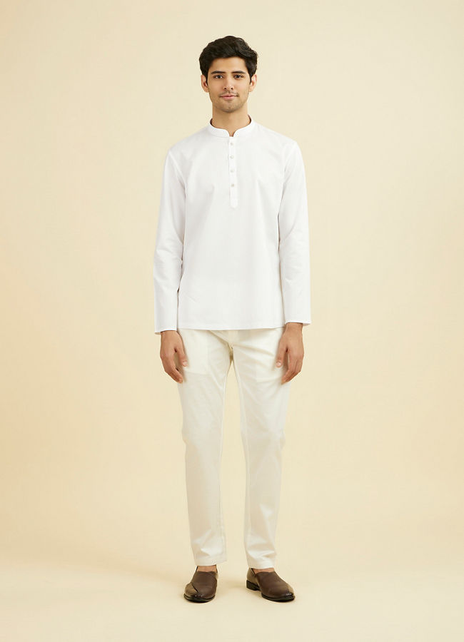 Manyavar Men Elegant White Cotton Short Kurta