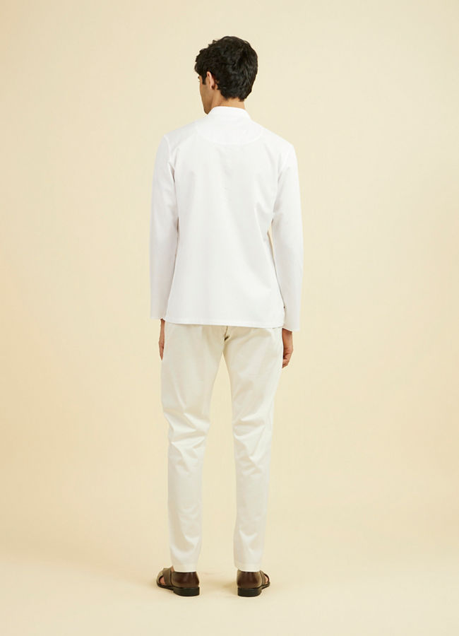 Manyavar Men Elegant White Cotton Short Kurta