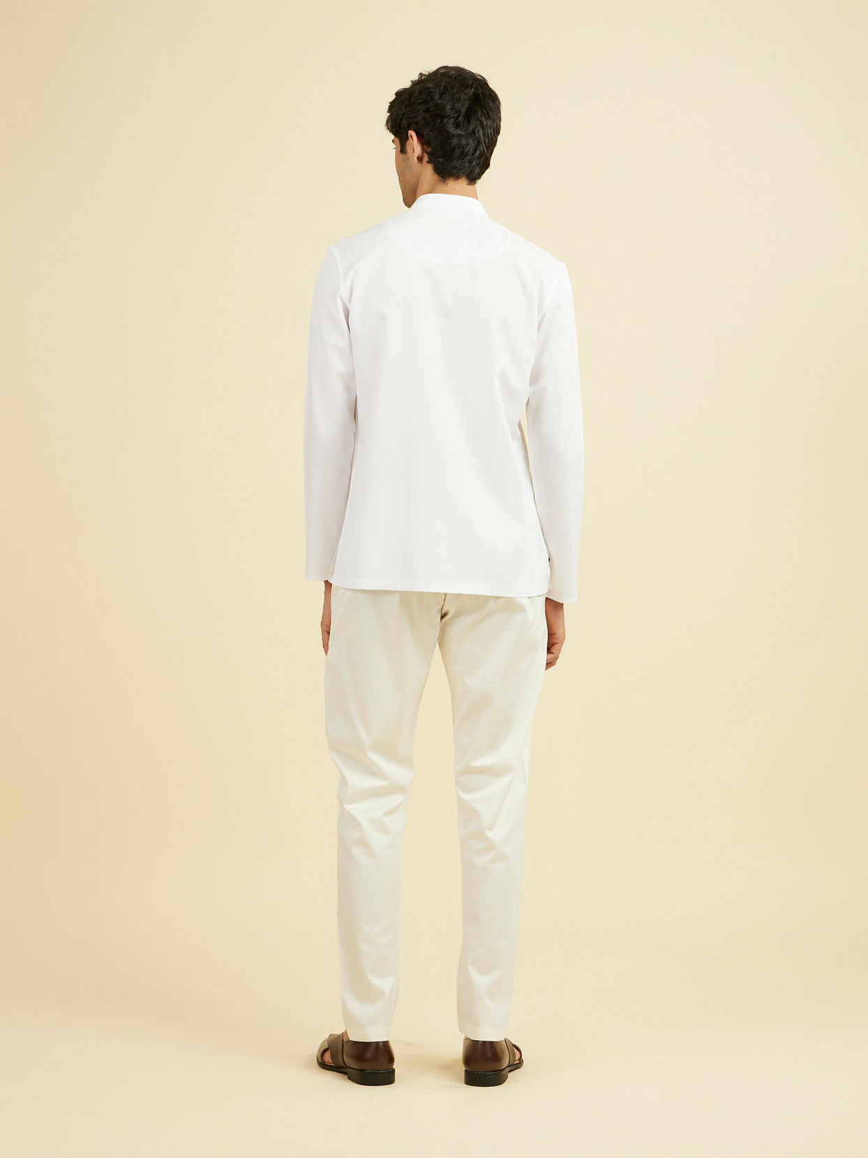 Manyavar Men Elegant White Cotton Short Kurta