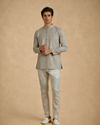 Manyavar Men Sage Green Cotton Self-Textured Short Kurta