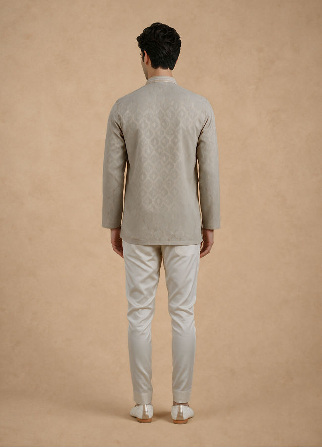 Manyavar Men Sage Green Cotton Self-Textured Short Kurta