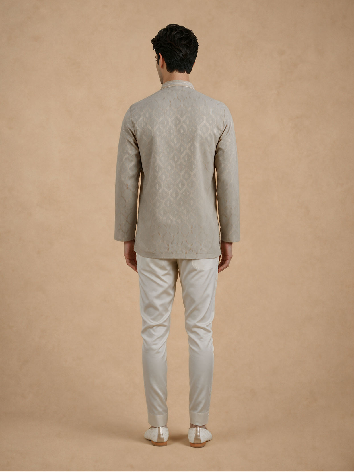 Manyavar Men Sage Green Cotton Self-Textured Short Kurta
